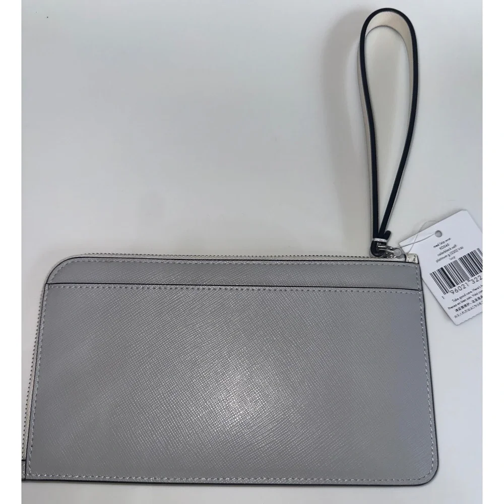 Kate Spade Lucy Medium L-Zip Wristlet Saffiano Leather Colorblock  Grey White - Picture 4 of 6